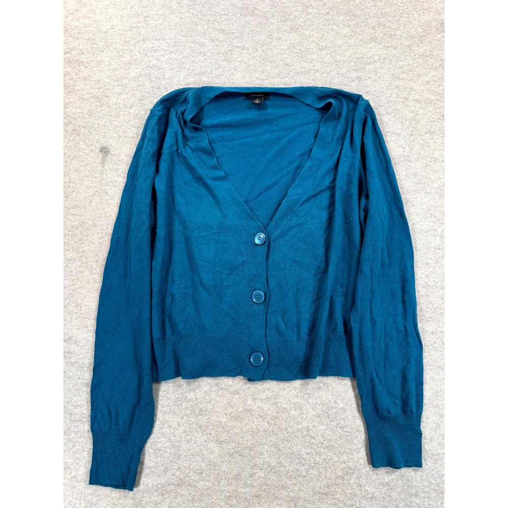 Halogen Cardigan Cropped Sweater Womens Medium Blue Cotton Knit HA462973MI